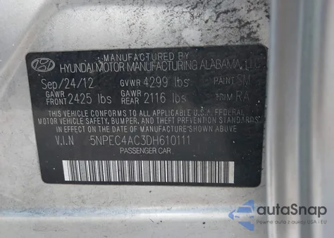 2013 Hyundai Sonata Se from USA, damaged, VIN 5NPEC4AC3DH610111